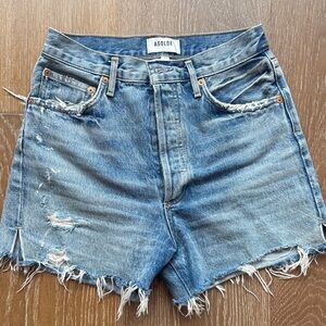Agolde Washed Blue Distressed Denim Cutoff Shorts
